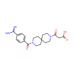 N=C(N)c1ccc(C(=O)N2CCC3(CCN(C(=O)CC(=O)O)CC3)CC2)cc1 ZINC000028264089