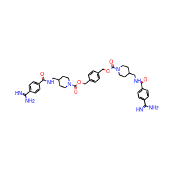 N=C(N)c1ccc(C(=O)NCC2CCN(C(=O)OCc3ccc(COC(=O)N4CCC(CNC(=O)c5ccc(C(=N)N)cc5)CC4)cc3)CC2)cc1 ZINC000029392619