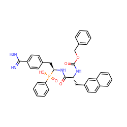 N=C(N)c1ccc(C[C@@H](NC(=O)[C@@H](Cc2ccc3ccccc3c2)NC(=O)OCc2ccccc2)[P@](=O)(O)c2ccccc2)cc1 ZINC000029570888