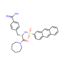 N=C(N)c1ccc(C[C@H](NS(=O)(=O)c2ccc3cc4ccccc4cc3c2)C(=O)N2CCCCCC2)cc1 ZINC000027866981