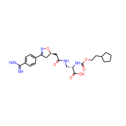 N=C(N)c1ccc(C2=NO[C@@H](CC(=O)NC[C@H](NC(=O)OCCC3CCCC3)C(=O)O)C2)cc1 ZINC000013763367