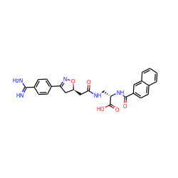 N=C(N)c1ccc(C2=NO[C@@H](CC(=O)NC[C@H](NC(=O)c3ccc4ccccc4c3)C(=O)O)C2)cc1 ZINC000013763304