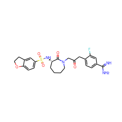 N=C(N)c1ccc(CC(=O)CN2CCCC[C@H](NS(=O)(=O)c3ccc4c(c3)CCO4)C2=O)c(F)c1 ZINC000027856914