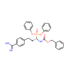N=C(N)c1ccc(CC[C@@H](NC(=O)OCc2ccccc2)P(=O)(Oc2ccccc2)Oc2ccccc2)cc1 ZINC000028869501