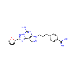 N=C(N)c1ccc(CCCn2ncc3c2nc(N)n2nc(-c4ccco4)nc32)cc1 ZINC000013471742