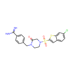 N=C(N)c1ccc(CN2CCN(S(=O)(=O)c3cc4ccc(Cl)cc4s3)CC2=O)cc1 ZINC000002047636