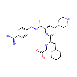 N=C(N)c1ccc(CNC(=O)[C@@H](CCC2CCNCC2)NC(=O)[C@@H](CC2CCCCC2)NCC(=O)O)cc1 ZINC000103271687