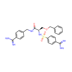 N=C(N)c1ccc(CNC(=O)[C@@H](COCc2ccccc2)NS(=O)(=O)c2ccc(C(=N)N)cc2)cc1 ZINC000095564857