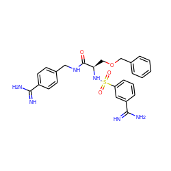 N=C(N)c1ccc(CNC(=O)[C@@H](COCc2ccccc2)NS(=O)(=O)c2cccc(C(=N)N)c2)cc1 ZINC000095566161