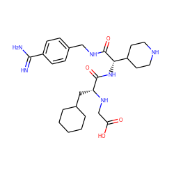 N=C(N)c1ccc(CNC(=O)[C@@H](NC(=O)[C@@H](CC2CCCCC2)NCC(=O)O)C2CCNCC2)cc1 ZINC000103271680