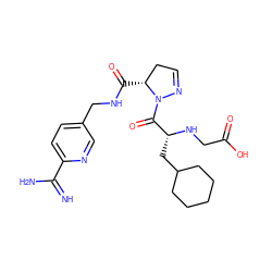 N=C(N)c1ccc(CNC(=O)[C@@H]2CC=NN2C(=O)[C@@H](CC2CCCCC2)NCC(=O)O)cn1 ZINC000299842073