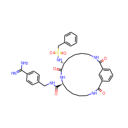 N=C(N)c1ccc(CNC(=O)[C@@H]2CCCCNC(=O)c3cccc(c3)C(=O)NCCCC[C@@H](NS(=O)(=O)Cc3ccccc3)C(=O)N2)cc1 ZINC000169710821