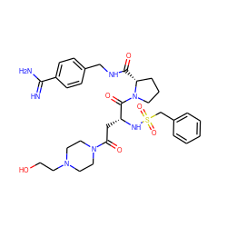 N=C(N)c1ccc(CNC(=O)[C@@H]2CCCN2C(=O)[C@@H](CC(=O)N2CCN(CCO)CC2)NS(=O)(=O)Cc2ccccc2)cc1 ZINC000072178117