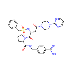 N=C(N)c1ccc(CNC(=O)[C@@H]2CCCN2C(=O)[C@@H](CC(=O)N2CCN(c3ncccn3)CC2)NS(=O)(=O)Cc2ccccc2)cc1 ZINC000072178388