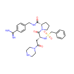 N=C(N)c1ccc(CNC(=O)[C@@H]2CCCN2C(=O)[C@@H](CC(=O)N2CCNCC2)NS(=O)(=O)Cc2ccccc2)cc1 ZINC000072179650