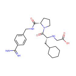 N=C(N)c1ccc(CNC(=O)[C@@H]2CCCN2C(=O)[C@@H](CC2CCCCC2)NCC(=O)O)cc1 ZINC000003807372