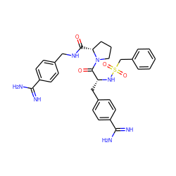 N=C(N)c1ccc(CNC(=O)[C@@H]2CCCN2C(=O)[C@@H](Cc2ccc(C(=N)N)cc2)NS(=O)(=O)Cc2ccccc2)cc1 ZINC000072179431