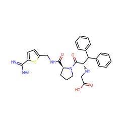 N=C(N)c1ccc(CNC(=O)[C@@H]2CCCN2C(=O)[C@@H](NCC(=O)O)C(c2ccccc2)c2ccccc2)s1 ZINC000096283119