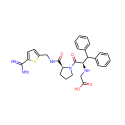 N=C(N)c1ccc(CNC(=O)[C@@H]2CCCN2C(=O)[C@H](NCC(=O)O)C(c2ccccc2)c2ccccc2)s1 ZINC000053228129