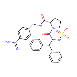 N=C(N)c1ccc(CNC(=O)[C@@H]2CCCN2C(=O)[C@H](NS(=O)(=O)O)C(c2ccccc2)c2ccccc2)cc1 ZINC000025974834