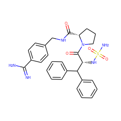 N=C(N)c1ccc(CNC(=O)[C@@H]2CCCN2C(=O)[C@H](NS(N)(=O)=O)C(c2ccccc2)c2ccccc2)cc1 ZINC000053021885