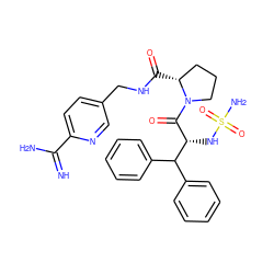 N=C(N)c1ccc(CNC(=O)[C@@H]2CCCN2C(=O)[C@H](NS(N)(=O)=O)C(c2ccccc2)c2ccccc2)cn1 ZINC000027197270