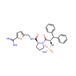 N=C(N)c1ccc(CNC(=O)[C@@H]2CCCN2C(=O)[C@H](NS(N)(=O)=O)C(c2ccccc2)c2ccccc2)o1 ZINC000027189473