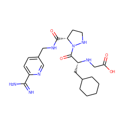 N=C(N)c1ccc(CNC(=O)[C@@H]2CCNN2C(=O)[C@@H](CC2CCCCC2)NCC(=O)O)cn1 ZINC000036107702