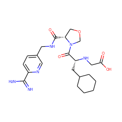 N=C(N)c1ccc(CNC(=O)[C@@H]2COCN2C(=O)[C@@H](CC2CCCCC2)NCC(=O)O)cn1 ZINC000036107680