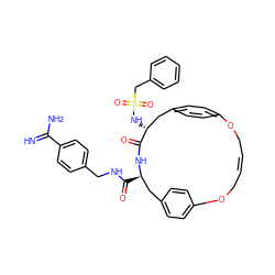 N=C(N)c1ccc(CNC(=O)[C@@H]2Cc3ccc(cc3)OC/C=C\COc3ccc(cc3)C[C@@H](NS(=O)(=O)Cc3ccccc3)C(=O)N2)cc1 ZINC000084631986