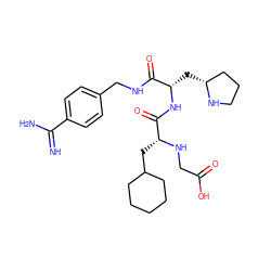 N=C(N)c1ccc(CNC(=O)[C@H](C[C@@H]2CCCN2)NC(=O)[C@@H](CC2CCCCC2)NCC(=O)O)cc1 ZINC000103258383