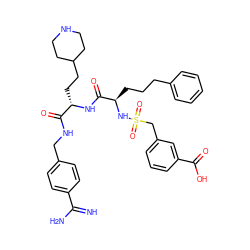 N=C(N)c1ccc(CNC(=O)[C@H](CCC2CCNCC2)NC(=O)[C@@H](CCCc2ccccc2)NS(=O)(=O)Cc2cccc(C(=O)O)c2)cc1 ZINC000169697456