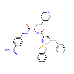 N=C(N)c1ccc(CNC(=O)[C@H](CCC2CCNCC2)NC(=O)[C@@H](CCCc2ccccc2)NS(=O)(=O)Cc2ccccc2)cc1 ZINC000169697470