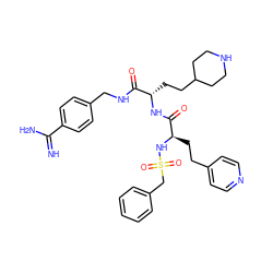 N=C(N)c1ccc(CNC(=O)[C@H](CCC2CCNCC2)NC(=O)[C@@H](CCc2ccncc2)NS(=O)(=O)Cc2ccccc2)cc1 ZINC000169697464