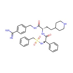 N=C(N)c1ccc(CNC(=O)[C@H](CCC2CCNCC2)NC(=O)[C@H](NS(=O)(=O)Cc2ccccc2)c2ccccc2)cc1 ZINC000169697471