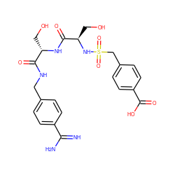 N=C(N)c1ccc(CNC(=O)[C@H](CO)NC(=O)[C@@H](CO)NS(=O)(=O)Cc2ccc(C(=O)O)cc2)cc1 ZINC000096168438