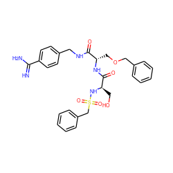 N=C(N)c1ccc(CNC(=O)[C@H](COCc2ccccc2)NC(=O)[C@@H](CO)NS(=O)(=O)Cc2ccccc2)cc1 ZINC000016051590