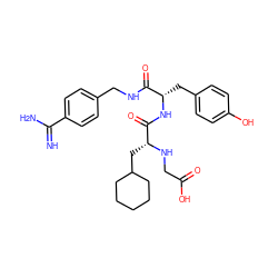 N=C(N)c1ccc(CNC(=O)[C@H](Cc2ccc(O)cc2)NC(=O)[C@@H](CC2CCCCC2)NCC(=O)O)cc1 ZINC000103258359