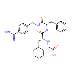 N=C(N)c1ccc(CNC(=O)[C@H](Cc2ccccc2)NC(=O)[C@@H](CC2CCCCC2)NCC(=O)O)cc1 ZINC000103258352