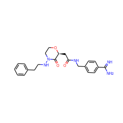 N=C(N)c1ccc(CNC(=O)C[C@@H]2OCCN(NCCc3ccccc3)C2=O)cc1 ZINC000013526800