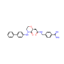 N=C(N)c1ccc(CNC(=O)C[C@@H]2OCCN(Nc3ccc(-c4ccccc4)cc3)C2=O)cc1 ZINC000027320623