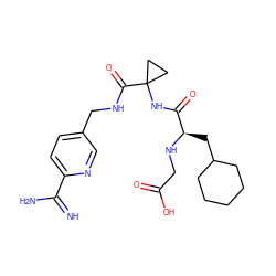 N=C(N)c1ccc(CNC(=O)C2(NC(=O)[C@@H](CC3CCCCC3)NCC(=O)O)CC2)cn1 ZINC000036107713