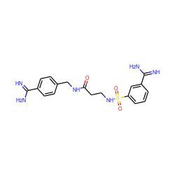 N=C(N)c1ccc(CNC(=O)CCNS(=O)(=O)c2cccc(C(=N)N)c2)cc1 ZINC000095564884