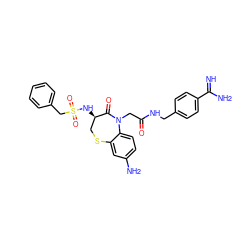 N=C(N)c1ccc(CNC(=O)CN2C(=O)[C@H](NS(=O)(=O)Cc3ccccc3)CSc3cc(N)ccc32)cc1 ZINC000042964553