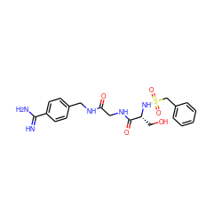 N=C(N)c1ccc(CNC(=O)CNC(=O)[C@@H](CO)NS(=O)(=O)Cc2ccccc2)cc1 ZINC000013438814