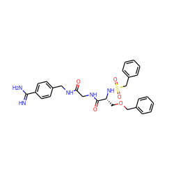 N=C(N)c1ccc(CNC(=O)CNC(=O)[C@@H](COCc2ccccc2)NS(=O)(=O)Cc2ccccc2)cc1 ZINC000138128932