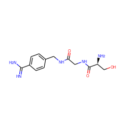 N=C(N)c1ccc(CNC(=O)CNC(=O)[C@@H](N)CO)cc1 ZINC000013438795