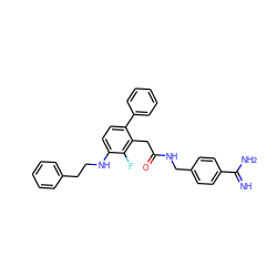 N=C(N)c1ccc(CNC(=O)Cc2c(-c3ccccc3)ccc(NCCc3ccccc3)c2F)cc1 ZINC000013527422