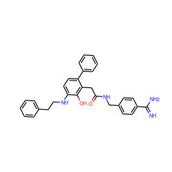 N=C(N)c1ccc(CNC(=O)Cc2c(-c3ccccc3)ccc(NCCc3ccccc3)c2O)cc1 ZINC000013527439