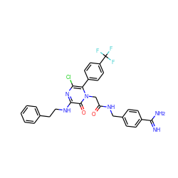 N=C(N)c1ccc(CNC(=O)Cn2c(-c3ccc(C(F)(F)F)cc3)c(Cl)nc(NCCc3ccccc3)c2=O)cc1 ZINC000014955989